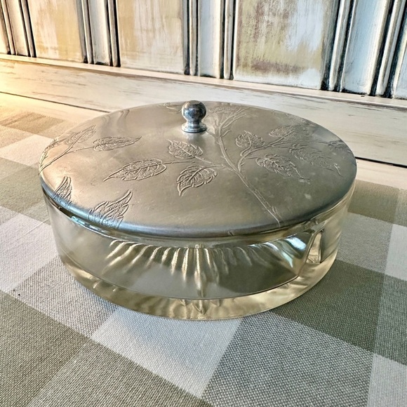 Other - VINTAGE, DIVIDED GLASS DISH WITH A METAL LID. VERY NICE, PREOWNED CONDITION.